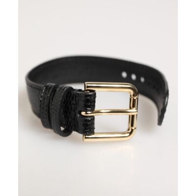 Dolce & Gabbana Zwarte Geperste Leren Gouden Gesp Riemarmband One Size Dolce & Gabbana Zwarte Geperste Leren Gouden Gesp Riemarmband One Size