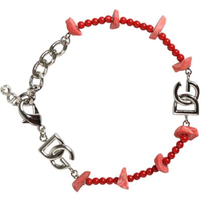 Dolce & Gabbana Zilverkleurige Messing Kralen Hars DG Logo Schakelarmband One Size Dolce & Gabbana Zilverkleurige Messing Kralen Hars DG Logo Schakelarmband One Size