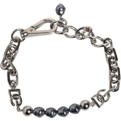 Dolce & Gabbana Zilverkleurige ketting met kreeftsluiting en logo armband met grijze parels One Size Dolce & Gabbana Zilverkleurige ketting met kreeftsluiting en logo armband met grijze parels One Size