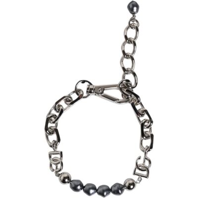 Dolce & Gabbana Zilveren Ketting Met Kreeftenhaak Logo Grijze Parels Armband One Size Dolce & Gabbana Zilveren Ketting Met Kreeftenhaak Logo Grijze Parels Armband One Size