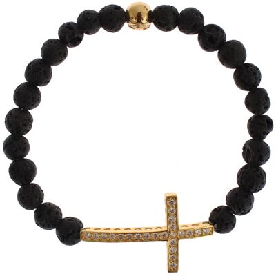 Nialaya Lavasteen Goud Helder CZ Kruis 925 Zilveren Armband XS Nialaya Lavasteen Goud Helder CZ Kruis 925 Zilveren Armband XS