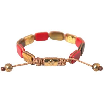 Nialaya CZ Tijgeroog Rode Koraal 925 Zilver Heren Armband L Nialaya CZ Tijgeroog Rode Koraal 925 Zilver Heren Armband L