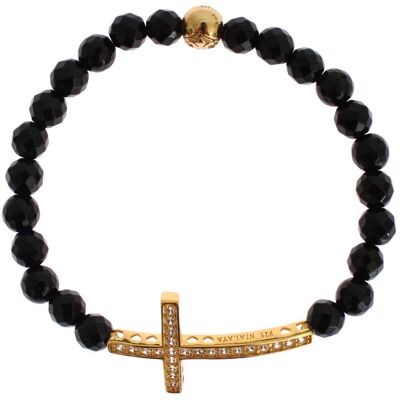 Nialaya Agaatsteen Gouden CZ Kruis 925 Zilveren Armband M Nialaya Agaatsteen Gouden CZ Kruis 925 Zilveren Armband M