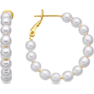 Luxenter Oorbellen met witte parel en 18-karaats geelgouden afwerking - Rabak One Size Luxenter Oorbellen met witte parel en 18-karaats geelgouden afwerking - Rabak One Size
