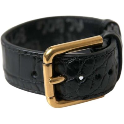 Dolce & Gabbana Zwart Gestructureerd Leer Gouden Metaalgesp Armband One Size Dolce & Gabbana Zwart Gestructureerd Leer Gouden Metaalgesp Armband One Size