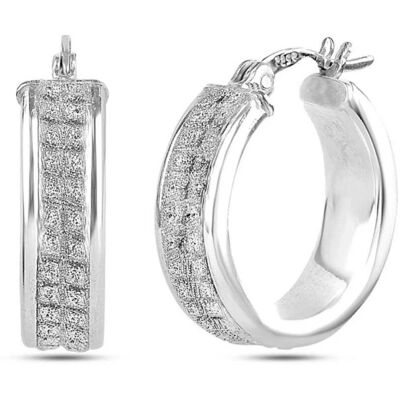 Bibei Vrouwen Brede Hoep Oorbellen met Diamantstructuur, 925 Sterling Zilver BIPE018 One Size Bibei Vrouwen Brede Hoep Oorbellen met Diamantstructuur, 925 Sterling Zilver BIPE018 One Size