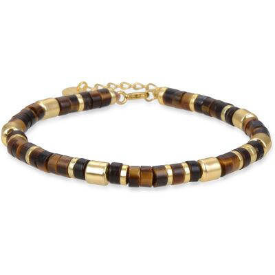 Luxenter Sterling zilveren 925 armband met tijgeroog afgewerkt in 18K geel goud - Ihun One Size Luxenter Sterling zilveren 925 armband met tijgeroog afgewerkt in 18K geel goud - Ihun One Size