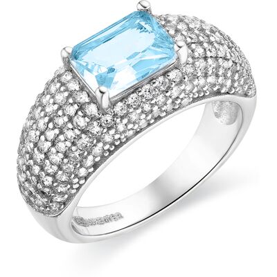 Luxenter 925 sterling zilveren ring met gerhodineerde aquamarijn zirkonia - Tany O Luxenter 925 sterling zilveren ring met gerhodineerde aquamarijn zirkonia - Tany O