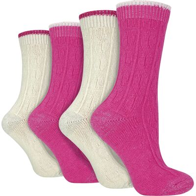 Wildfeet - 4-Paar Dames Kabel Brei Sokken Lurex Glittersokken voor Vrouwen - Crème / roze 37 - 42 Wildfeet - 4-Paar Dames Kabel Brei Sokken Lurex Glittersokken voor Vrouwen - Crème / roze 37 - 42