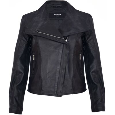 Infinity Leather Klassiek leren dames bikerjack met sjaalomslag - Morpeth 38 Infinity Leather Klassiek leren dames bikerjack met sjaalomslag - Morpeth 38