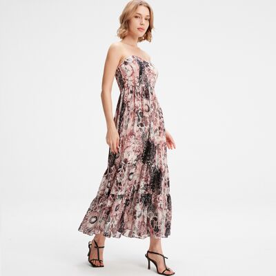 Smart & Joy Bustier Chiffon Maxi -jurk met abstracte bloemenprint S Smart & Joy Bustier Chiffon Maxi -jurk met abstracte bloemenprint S