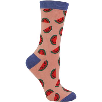 Miss Sparrow - Grappige fruitsokken voor dames - Watermeloen (Roze) 37-40 Miss Sparrow - Grappige fruitsokken voor dames - Watermeloen (Roze) 37-40