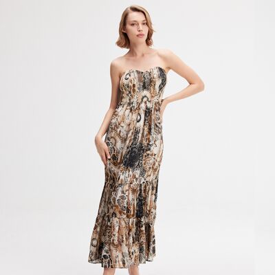 Smart & Joy Bustier Chiffon Maxi -jurk met abstracte bloemenprint M Smart & Joy Bustier Chiffon Maxi -jurk met abstracte bloemenprint M