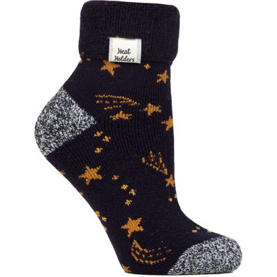 Dames Cosy Sokken met Omgeslagen Boord Heat Holders Warme Fluffige Lounge Sokken voor de Winter - Marineblauw/Gouden Sterren 37 - 42 Dames Cosy Sokken met Omgeslagen Boord Heat Holders Warme Fluffige Lounge Sokken voor de Winter - Marineblauw/Gouden Sterren 37 - 42
