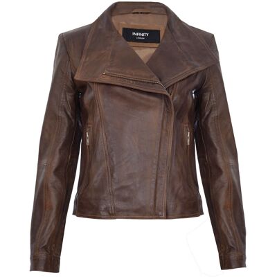 Infinity Leather Klassiek leren dames bikerjack met sjaalomslag - Morpeth 36 Infinity Leather Klassiek leren dames bikerjack met sjaalomslag - Morpeth 36