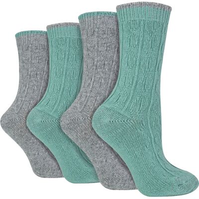 Wildfeet - 4-Paar Dames Kabel Brei Sokken Lurex Glittersokken voor Vrouwen - Grijs Groen 37 - 42 Wildfeet - 4-Paar Dames Kabel Brei Sokken Lurex Glittersokken voor Vrouwen - Grijs Groen 37 - 42