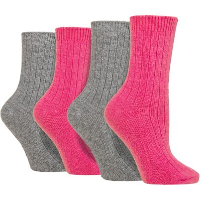 Wildfeet - 4 Paar Dames Cashmere Boot Sokken Ribgebreide Wollen Bed Sokken - Roze / grijs 37 - 42 Wildfeet - 4 Paar Dames Cashmere Boot Sokken Ribgebreide Wollen Bed Sokken - Roze / grijs 37 - 42