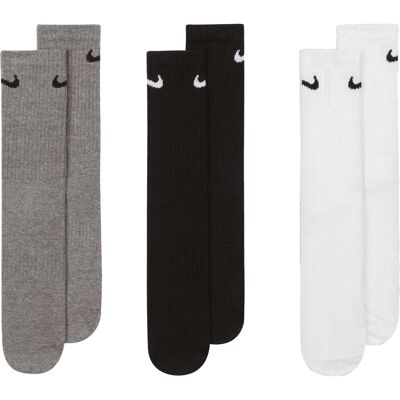 Nike Unisex Volwassenen Lichte Alledaagse Crew Sokken (Verpakking van 3) (Wit/Grijs/Zwart) Nike Unisex Volwassenen Lichte Alledaagse Crew Sokken (Verpakking van 3) (Wit/Grijs/Zwart)