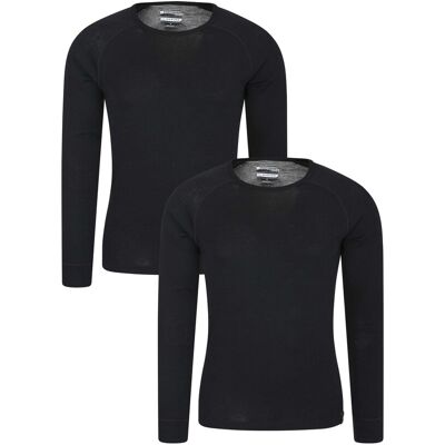 Mountain Warehouse Heren Merino Wol Base Layer Top (Set van 2) (Zwart) 4XL Mountain Warehouse Heren Merino Wol Base Layer Top (Set van 2) (Zwart) 4XL