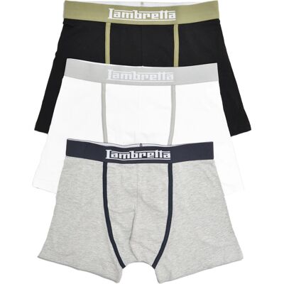 Lambretta Heren Classic Boxershorts (Set van 3) (Zwart/Grijs/Wit) M Lambretta Heren Classic Boxershorts (Set van 3) (Zwart/Grijs/Wit) M