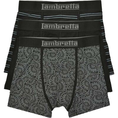 Lambretta Heren Paisley Boxershorts (Set van 3) (Zwart/Grijs) 2XL Lambretta Heren Paisley Boxershorts (Set van 3) (Zwart/Grijs) 2XL
