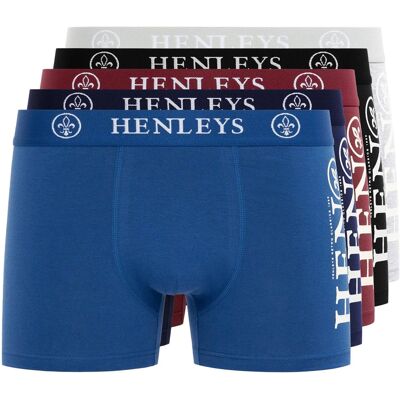 Henleys Heren Kelmack2 Boxershorts (Set van 5) (Blauw/Zwart/Maraan/Grijs/Navy) 2XL Henleys Heren Kelmack2 Boxershorts (Set van 5) (Blauw/Zwart/Maraan/Grijs/Navy) 2XL