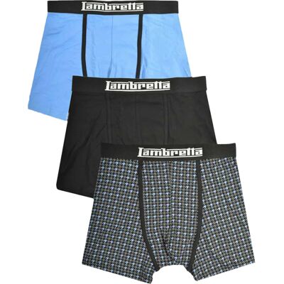 Lambretta Heren Boxershort (Pakket van 3) (ZWART/BLAUW) S Lambretta Heren Boxershort (Pakket van 3) (ZWART/BLAUW) S
