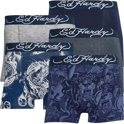 Ed Hardy 5-Pack Heren Katoenen Stretch Boxers Met Elastische Tailleband Blauw Ondergoed M Ed Hardy 5-Pack Heren Katoenen Stretch Boxers Met Elastische Tailleband Blauw Ondergoed M