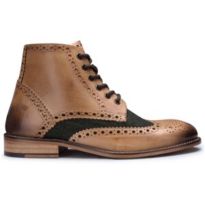 London Brogues Heren klassieke Oxford Tan lederen Gatsby brogue enkellaarzen met groene tweed 40.5 London Brogues Heren klassieke Oxford Tan lederen Gatsby brogue enkellaarzen met groene tweed 40.5