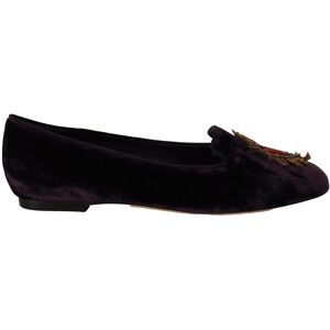 Dolce & Gabbana Dames Paarse Fluwelen DG Hart Instappers Flats Schoenen 36 Dolce & Gabbana Dames Paarse Fluwelen DG Hart Instappers Flats Schoenen 36