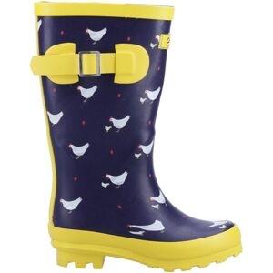 Cotswold Dames/Dames Farmyard Chicken Mid Calf Wellington Boots (Marine / geel) 40.5 Cotswold Dames/Dames Farmyard Chicken Mid Calf Wellington Boots (Marine / geel) 40.5