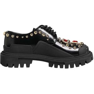Dolce & Gabbana Zwarte Leren Derby Schoenen met Gekleurde Kristallen 35.5 EU Dolce & Gabbana Zwarte Leren Derby Schoenen met Gekleurde Kristallen 35.5 EU