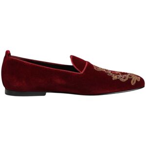 Dolce & Gabbana Rood Fluweel Gouden Kroon Heren Instappers 42 Dolce & Gabbana Rood Fluweel Gouden Kroon Heren Instappers 42
