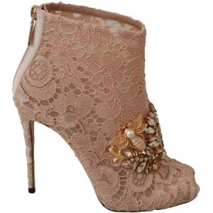 Dolce & Gabbana Roze Kristal Kant Enkellaarsjes Stiletto Schoenen 36 Dolce & Gabbana Roze Kristal Kant Enkellaarsjes Stiletto Schoenen 36