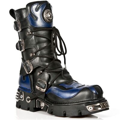 New Rock Unisex Zwart/Blauw Leer Gothic Biker Skull Boots-107-C5 38 New Rock Unisex Zwart/Blauw Leer Gothic Biker Skull Boots-107-C5 38