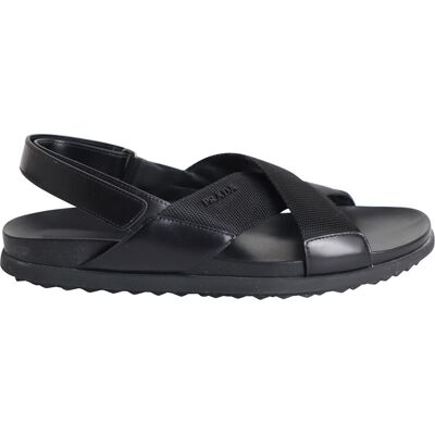 Prada Pre-owned Prada Logo Band Kruis Sandalen in Zwart Leer 37 Prada Pre-owned Prada Logo Band Kruis Sandalen in Zwart Leer 37