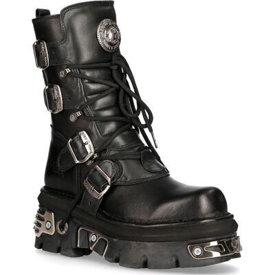 New Rock unisex zwart lederen gotische halfhoge laarzen-373-S4 40 New Rock unisex zwart lederen gotische halfhoge laarzen-373-S4 40