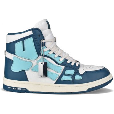 Amiri Skel Top Hoge sneakers - Hoge sneakers, Lederen bovenwerk, Blauw-wit ontwerp, Rubberen zool, Metaallogo plaatje, Ronde neus Amiri Skel Top Hoge sneakers - Hoge sneakers, Lederen bovenwerk, Blauw-wit ontwerp, Rubberen zool, Metaallogo plaatje, Ronde neus