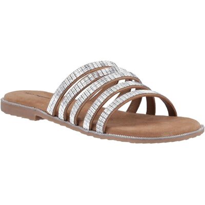 Hush Puppies Paris Slide Suède Dames Pantoffels Tan/Zilver 38 Hush Puppies Paris Slide Suède Dames Pantoffels Tan/Zilver 38