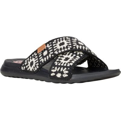 HEYDUDE Christi Slide Cottage Haak Katoen Dames Zwarte/Witte Sandalen 39 HEYDUDE Christi Slide Cottage Haak Katoen Dames Zwarte/Witte Sandalen 39