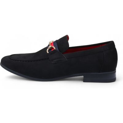 Infinity Leather Zwarte suède loafers voor heren met gouden gesp, instapschoenen 44 Infinity Leather Zwarte suède loafers voor heren met gouden gesp, instapschoenen 44