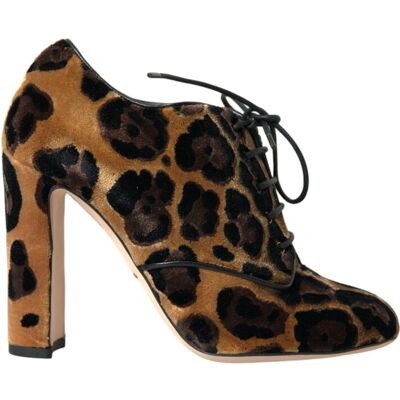 Dolce & Gabbana Fluwelen Veterschoenen met Luipaardprint 38 Dolce & Gabbana Fluwelen Veterschoenen met Luipaardprint 38