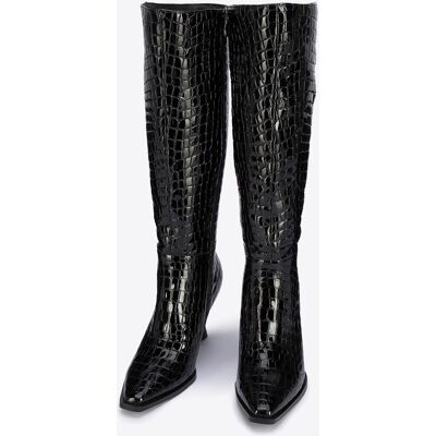 Wittchen Dames lakleren croco hoge hak laarzen, zwart, natuurlijk leer 36 Wittchen Dames lakleren croco hoge hak laarzen, zwart, natuurlijk leer 36