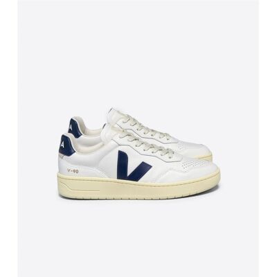 Veja V-90 Leder Damestrainers Wit/Navy 40.5 Veja V-90 Leder Damestrainers Wit/Navy 40.5