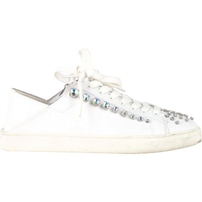 Stuart Weitzman Pre-owned Stuart Weitzman Goldie Shine Convertibele Sneakers in Witte Leer 37 Stuart Weitzman Pre-owned Stuart Weitzman Goldie Shine Convertibele Sneakers in Witte Leer 37