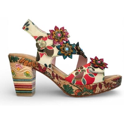Laura Vita Marlene 12 damessandalen met bloemenprint, leren sleehak en sleehak, beige. 37 Laura Vita Marlene 12 damessandalen met bloemenprint, leren sleehak en sleehak, beige. 37