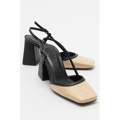 Prologue Rivie Raffia Pump met Vierkante Neus en Blokhak (Dames) 38 Prologue Rivie Raffia Pump met Vierkante Neus en Blokhak (Dames) 38