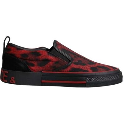 Dolce & Gabbana Rode Zwarte Luipaard Katoenen Lage Sneakers Voor Mannen 39 Dolce & Gabbana Rode Zwarte Luipaard Katoenen Lage Sneakers Voor Mannen 39