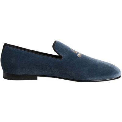 Dolce & Gabbana Blauwe Fluwelen DG Logo Instapschoenen Formele Schoenen 42.5 EU Dolce & Gabbana Blauwe Fluwelen DG Logo Instapschoenen Formele Schoenen 42.5 EU
