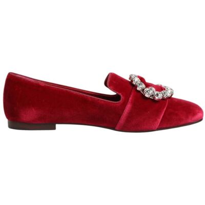 Dolce & Gabbana Rode Velours Kristallen Gespschoenen Flats 36 Dolce & Gabbana Rode Velours Kristallen Gespschoenen Flats 36
